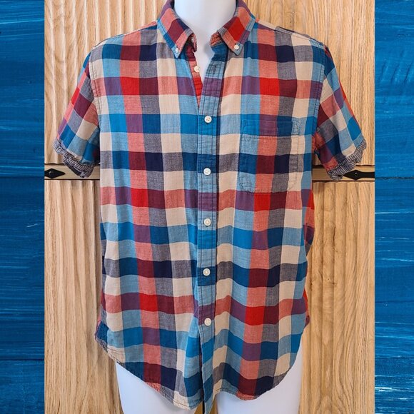 Merona Other - Merona Red, Blue & Cream Plaid Button-Down Shirt – Size M